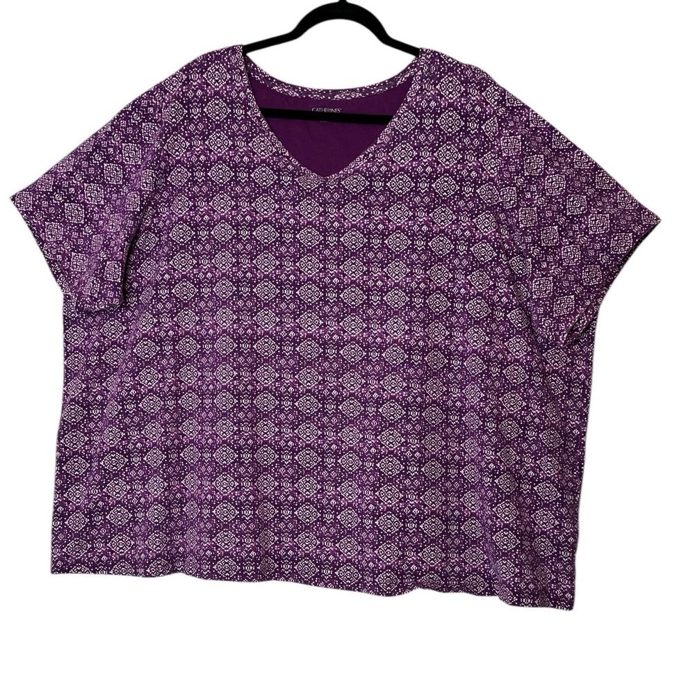 Catherines Blouse Women 3X Plus Top Short Sleeve Grandmacore Boho Relaxed